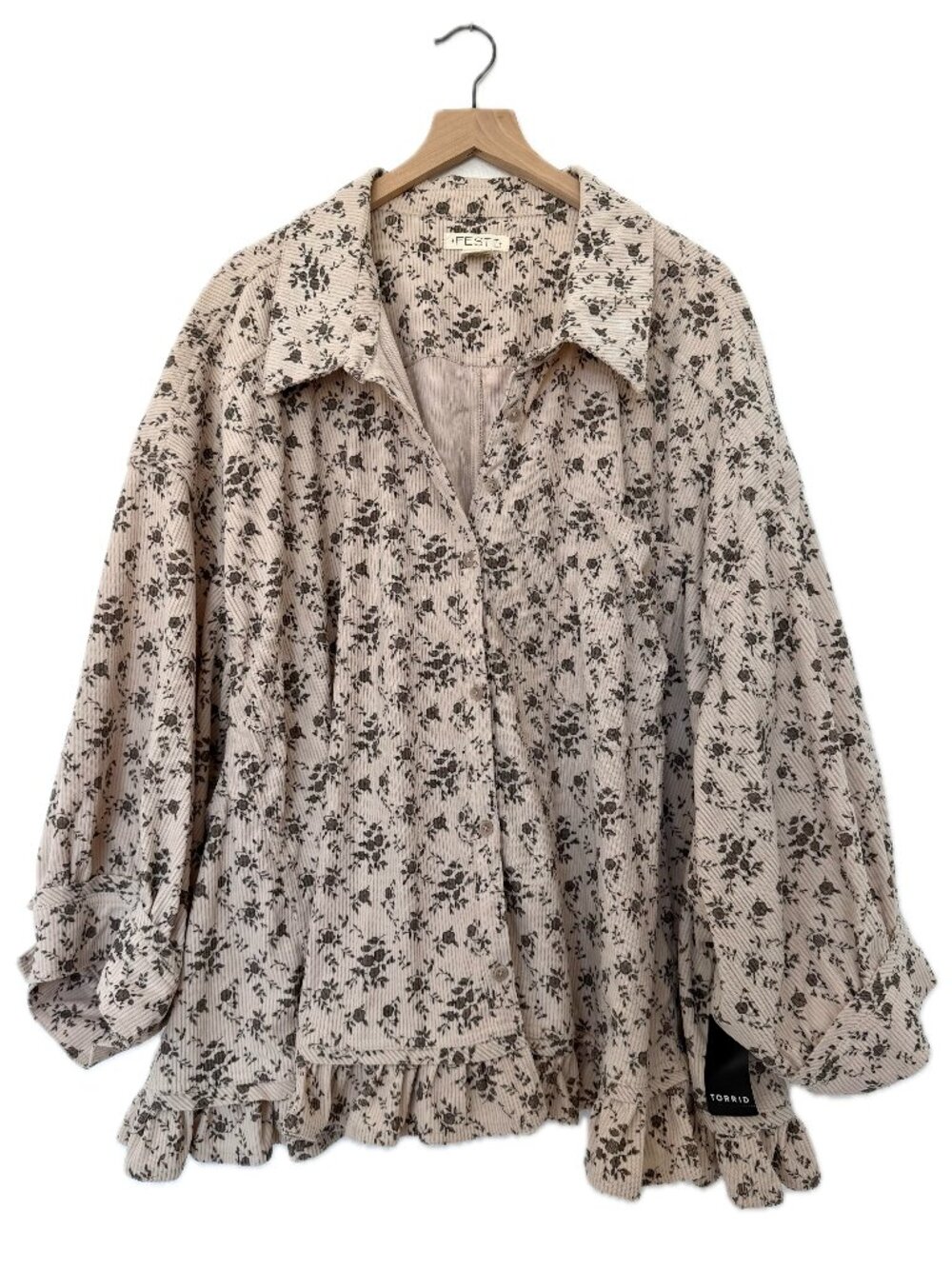 New Torrid x Festi Cream & Gray Floral Oversized Corduroy Jacket - Size 6X